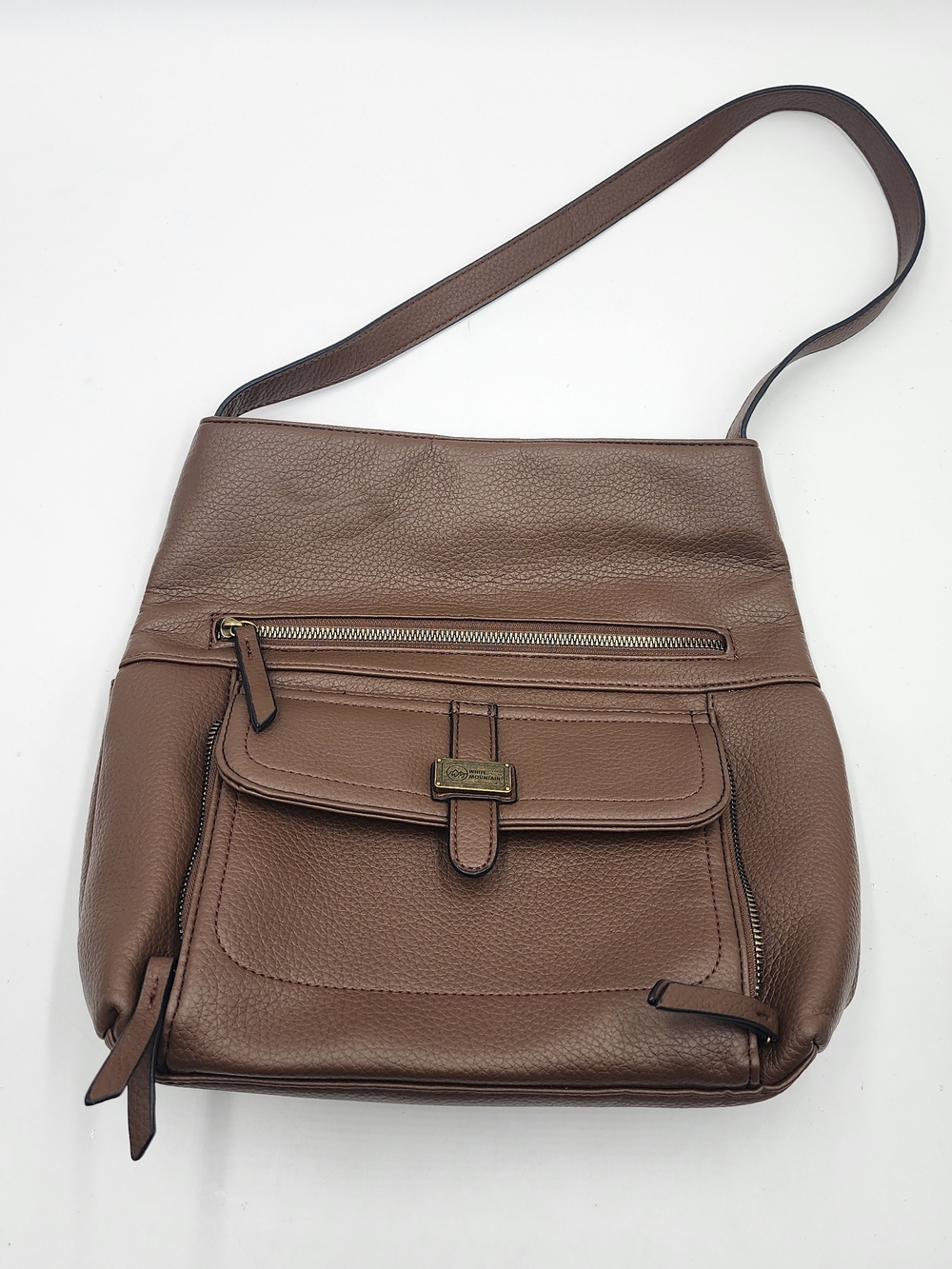 White Mountain  Pebbled Crossbody Bag Organizer Purse Brown Faux Leather
